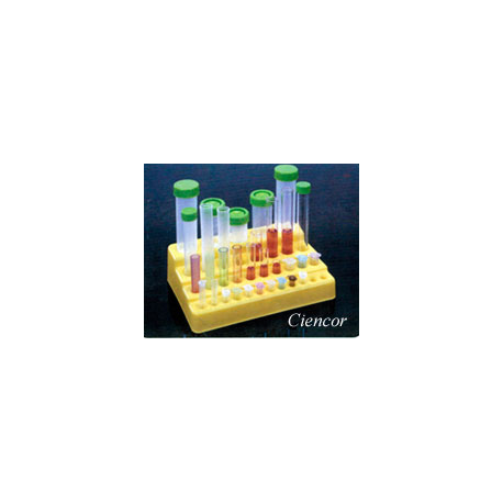 Rack 4 degraus -35 posições- p/tubos 50 ml /15 ml/12 x 75 mm/ 1,5 ml - Embalagem c/01 pç - Amarelo