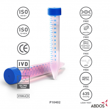 Tubo cônico 15ml, PP/HDPE, transparente, pt/25, estéril